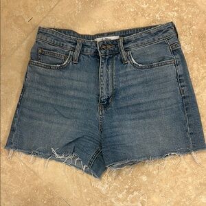 Sam Edelman Blue Jean Shorts with High-Waisted Design and Frayed Hem
